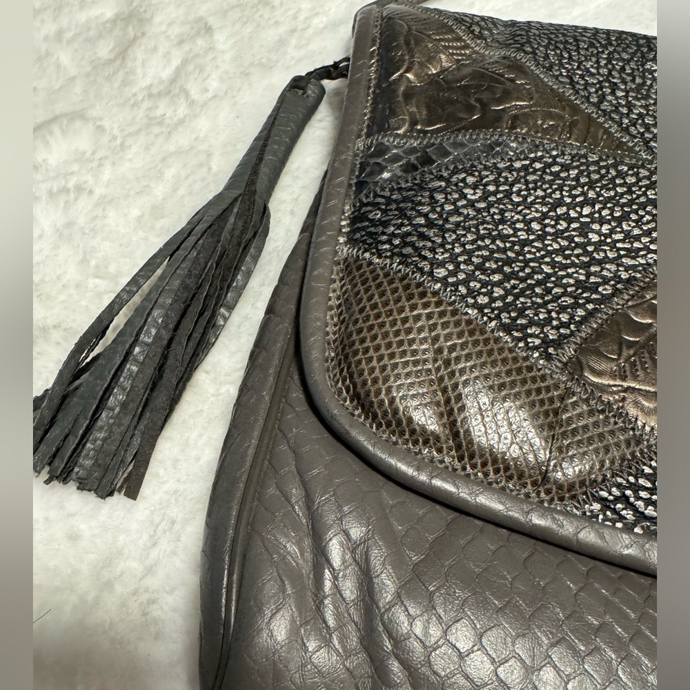 VTG Bags By Pinky Woven Patchwork Leather Shoulder Purse Metallic USA 80’s 90’s - Picture 14 of 16